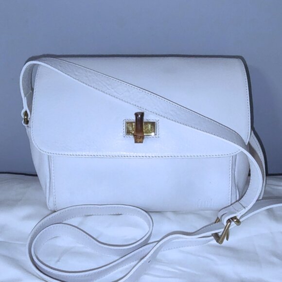 Furla 1927 leather bamboo shoulder bag w/dusty EUC - Picture 2 of 12